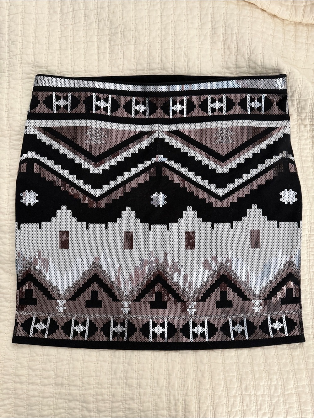 Express Sequin Geo Mini Skirt - Black, Silver, Taupe